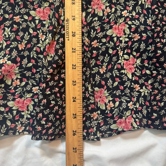 Vintage Floral Black and Pink Women's Midi Skirt, Fairy Cottagecore Milkmaid - Picture 5 of 5